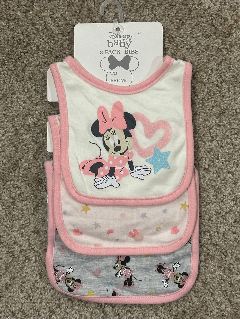 Disney Baby Minnie Mouse Pink and Cream 3-Pack Bibs